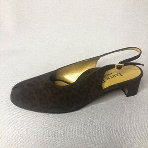 Taryn Rose animal print sling back peep toe heels